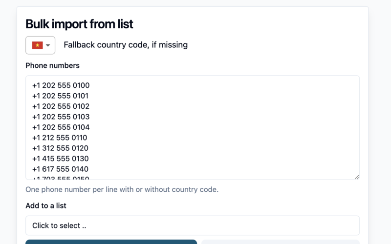 Bulk import contacts interface