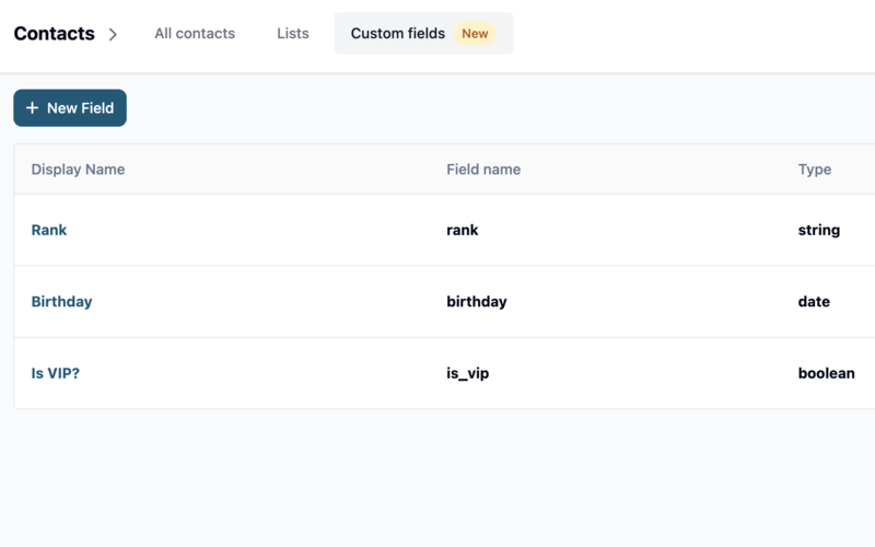 Custom fields interface